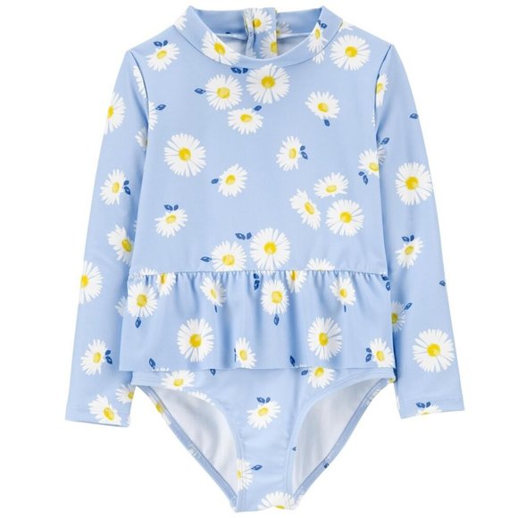 Baby Girls Carter's Daisies 1-Piece Rashguard Swimsuit Size 6 months Zipper NWT - Picture 1 of 3
